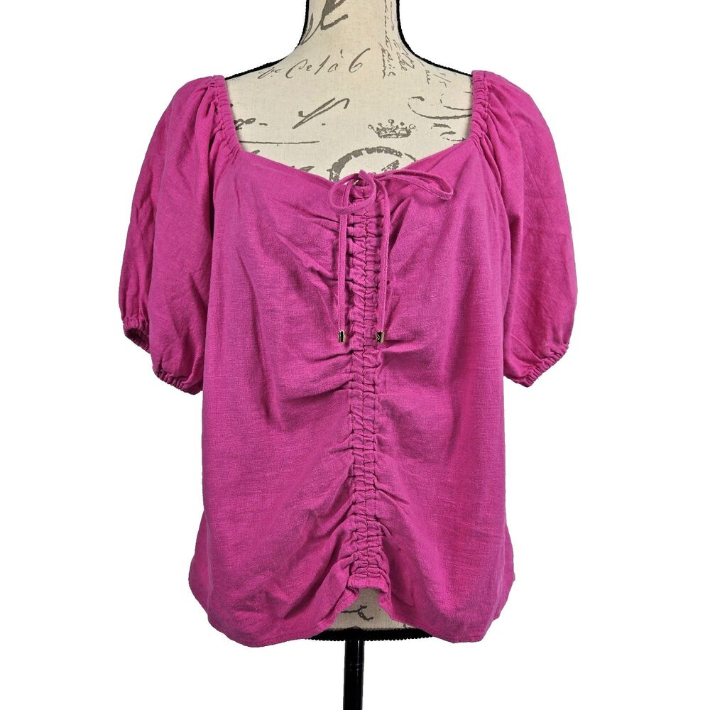 Michael Kors Women's Size XL Pink Drawstring Front Blouse NWT